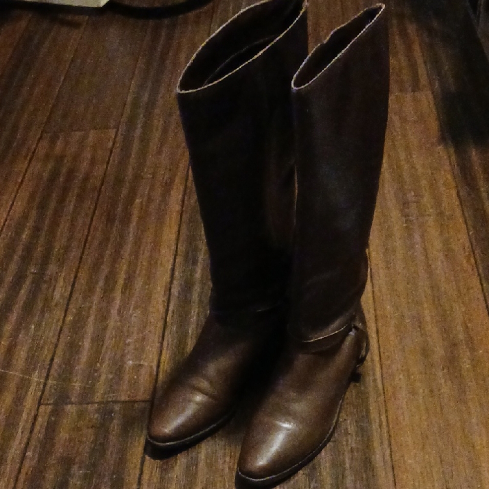Rich Brown Over the Knee Leather Boots with Western Flair